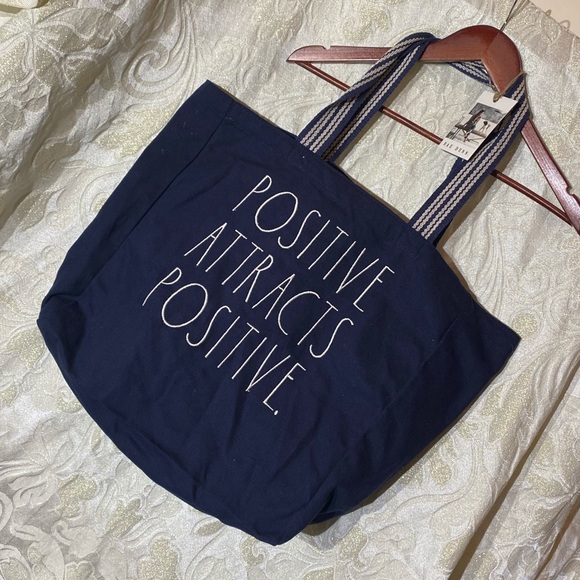 Rae Dunn "POSITIVE ATTRACTS POSITIVE" Tote Bag - Picture 2 of 3